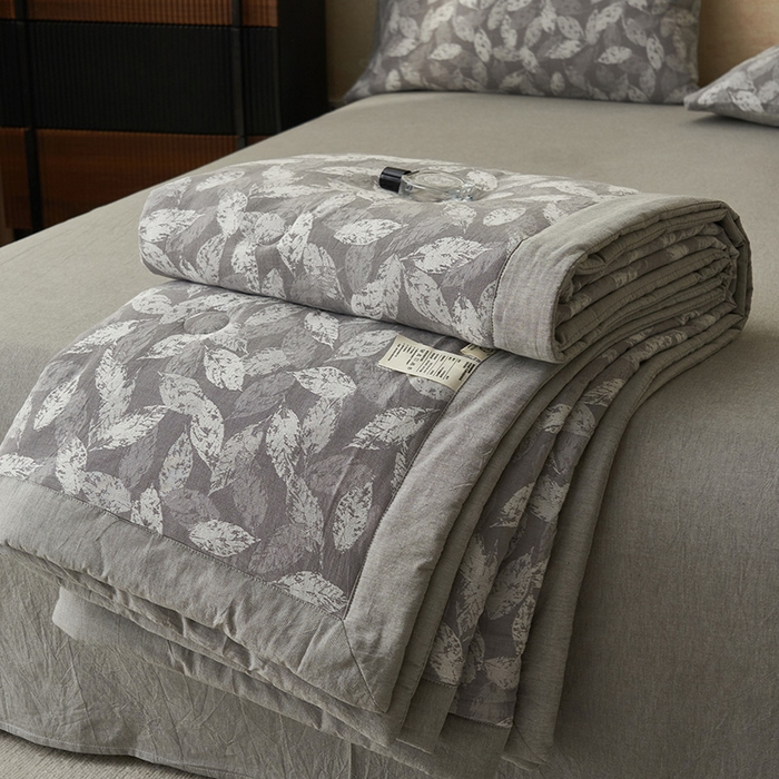 91家纺网 家纺一手货源 找家纺 简如 2026新款全棉60提花里外纯棉棉花夏凉被四件套 层林尽染-灰