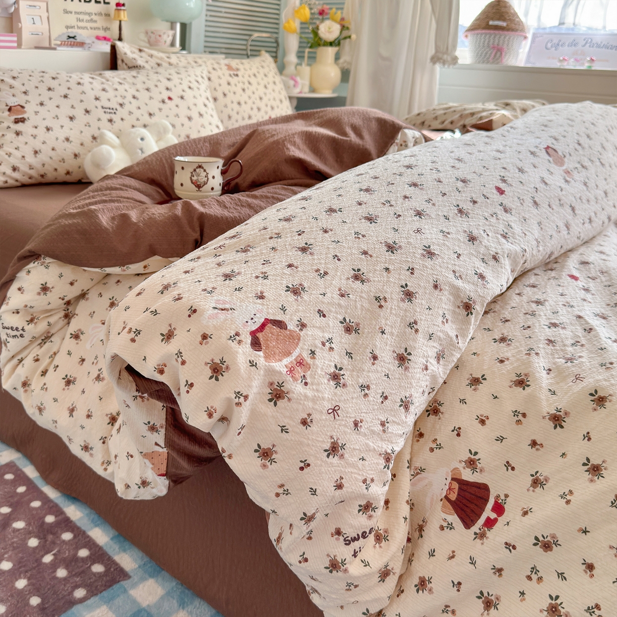 91家纺网 家纺一手货源 找家纺 （总）铺尚美家纺 2026新款小清新110g高品质直播热卖款A类泡芙棉双层纱四件套