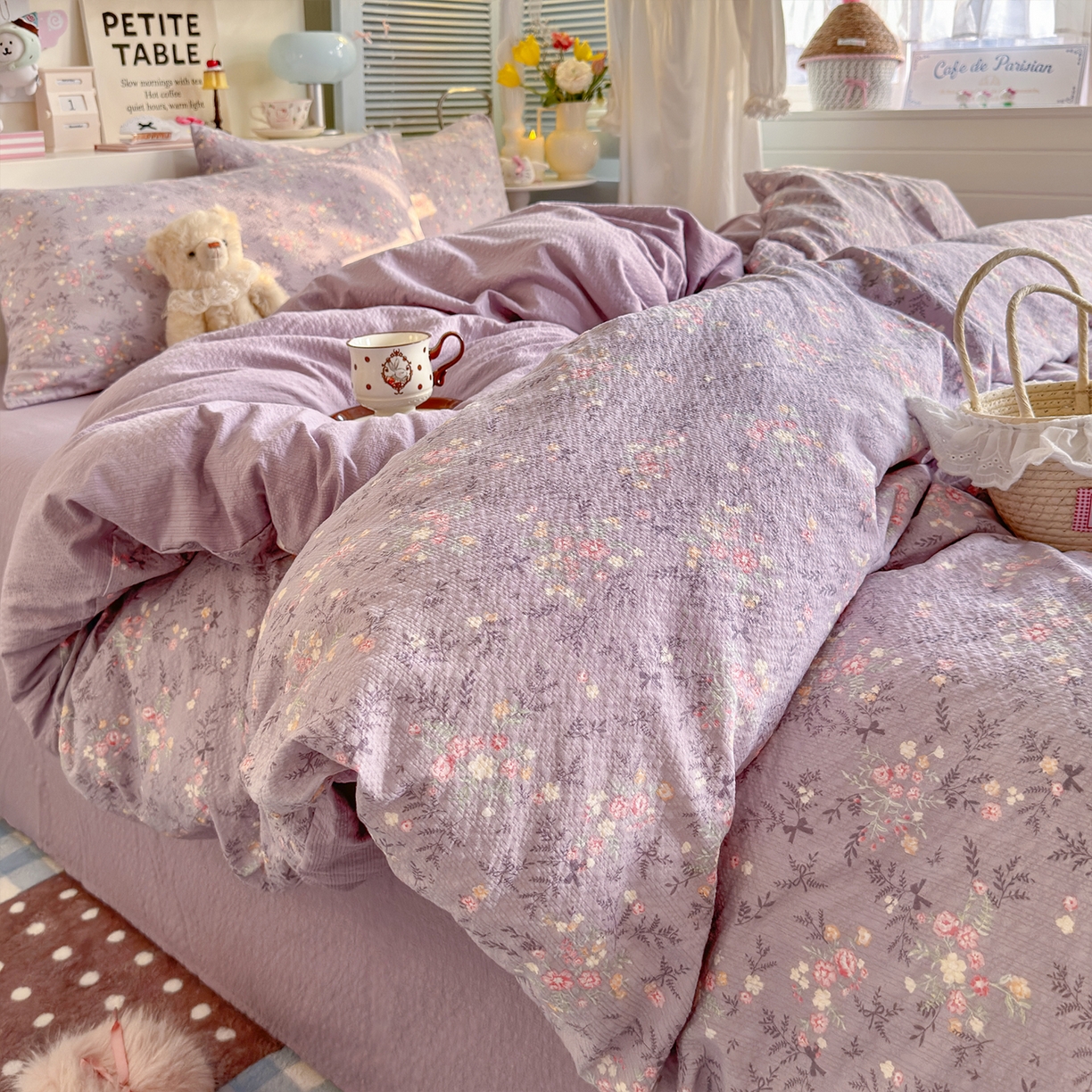 91家纺网 家纺一手货源 找家纺 （总）铺尚美家纺 2026新款小清新110g高品质直播热卖款A类泡芙棉双层纱四件套