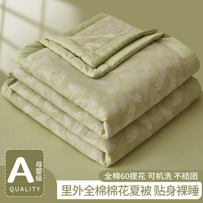 91家纺网 家纺一手货源 找家纺 简如 2026新款全棉60提花里外纯棉棉花夏凉被四件套 层林尽染-绿