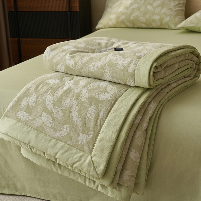 91家纺网 家纺一手货源 找家纺 简如 2026新款全棉60提花里外纯棉棉花夏凉被四件套 层林尽染-绿