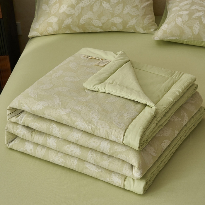 91家纺网 家纺一手货源 找家纺 简如 2026新款全棉60提花里外纯棉棉花夏凉被四件套 层林尽染-绿