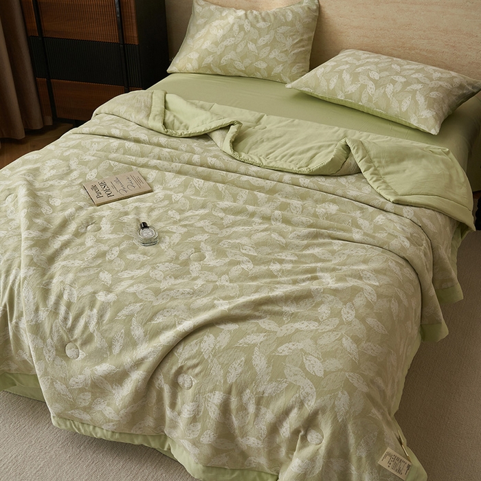 91家纺网 家纺一手货源 找家纺 简如 2026新款全棉60提花里外纯棉棉花夏凉被四件套 层林尽染-绿