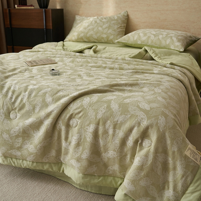 91家纺网 家纺一手货源 找家纺 简如 2026新款全棉60提花里外纯棉棉花夏凉被四件套 层林尽染-绿