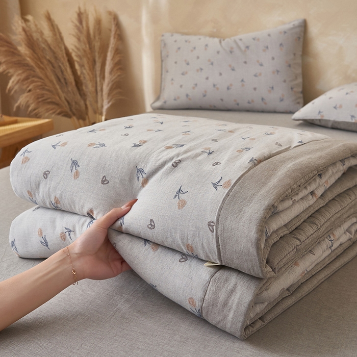91家纺网 家纺一手货源 找家纺 简如 2026新款全棉60提花里外纯棉棉花夏凉被四件套 芬芳-蓝灰