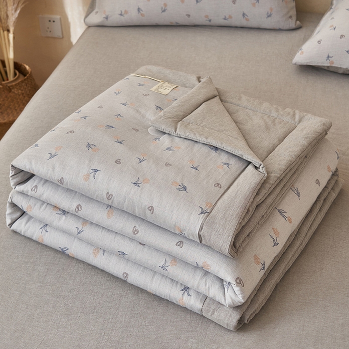 91家纺网 家纺一手货源 找家纺 简如 2026新款全棉60提花里外纯棉棉花夏凉被四件套 芬芳-蓝灰