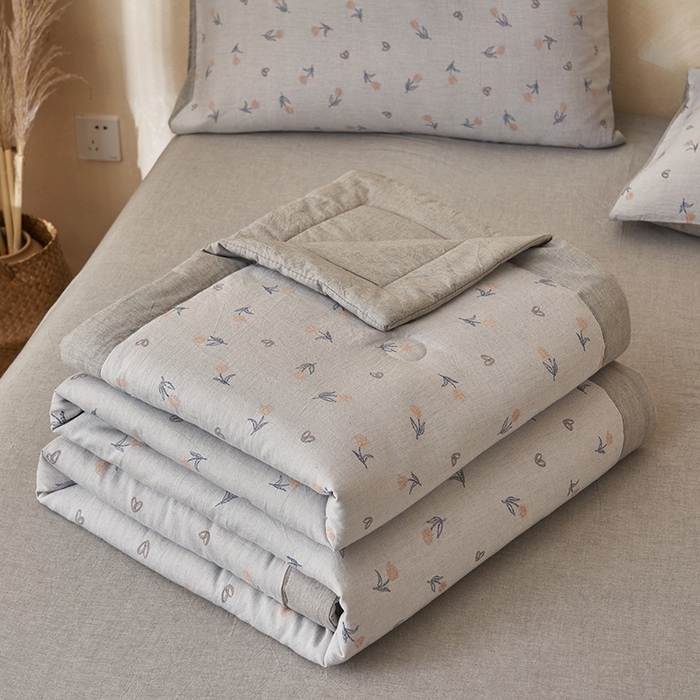 91家纺网 家纺一手货源 找家纺 简如 2026新款全棉60提花里外纯棉棉花夏凉被四件套 芬芳-蓝灰