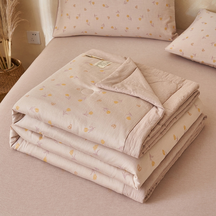 91家纺网 家纺一手货源 找家纺 简如 2026新款全棉60提花里外纯棉棉花夏凉被四件套 芬芳-紫黄