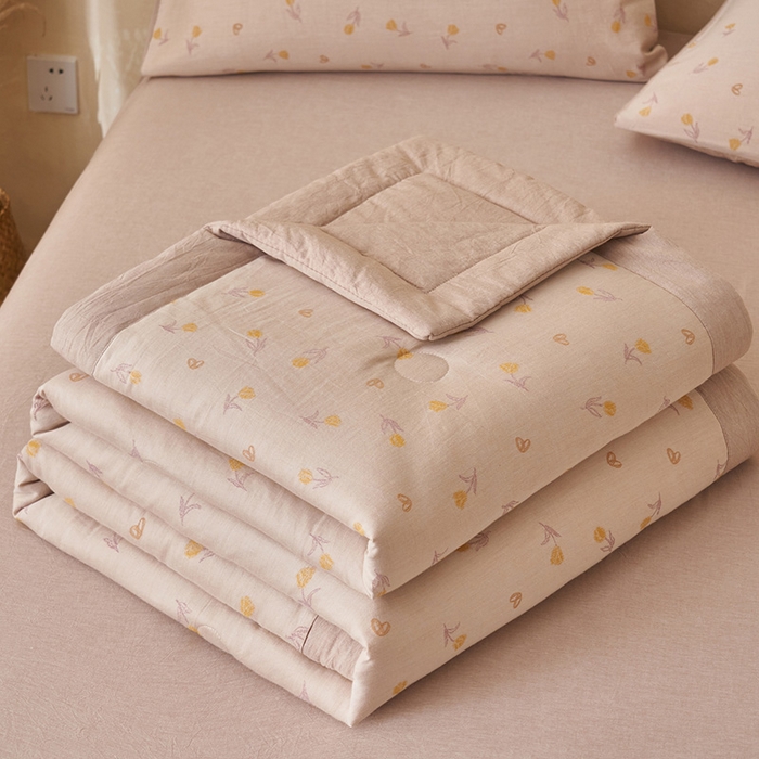 91家纺网 家纺一手货源 找家纺 简如 2026新款全棉60提花里外纯棉棉花夏凉被四件套 芬芳-紫黄