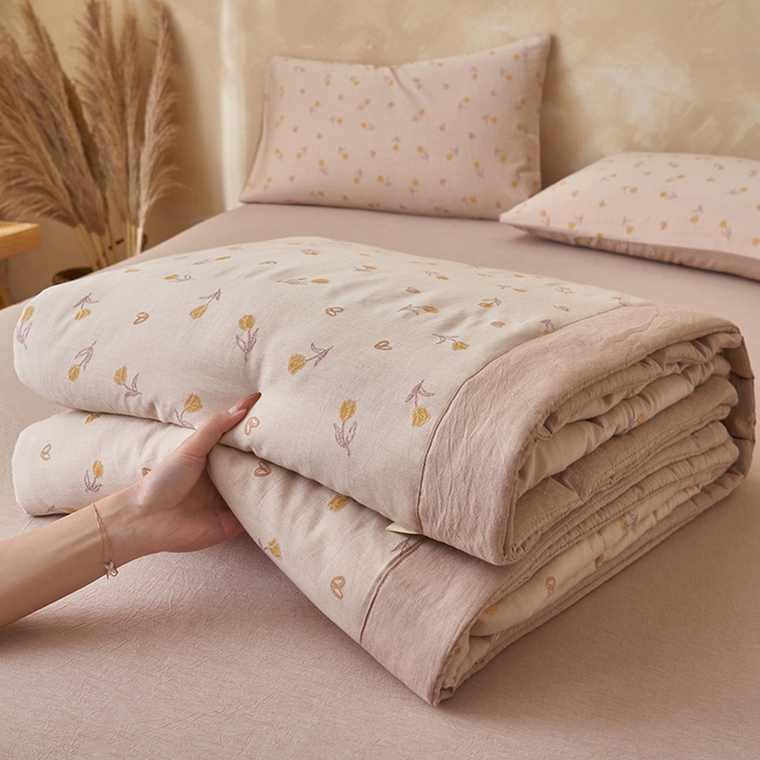 91家纺网 家纺一手货源 找家纺 简如 2026新款全棉60提花里外纯棉棉花夏凉被四件套 芬芳-紫黄
