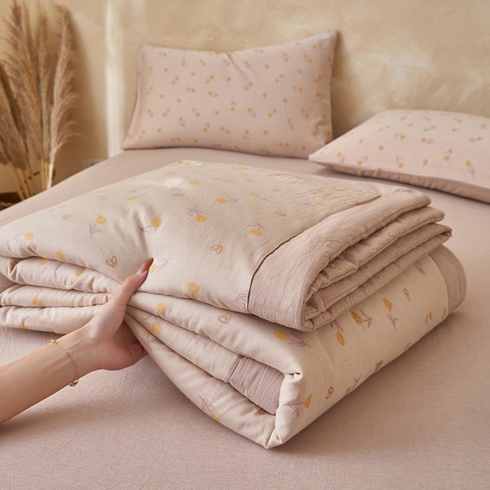 91家纺网 家纺一手货源 找家纺 简如 2026新款全棉60提花里外纯棉棉花夏凉被四件套 芬芳-紫黄