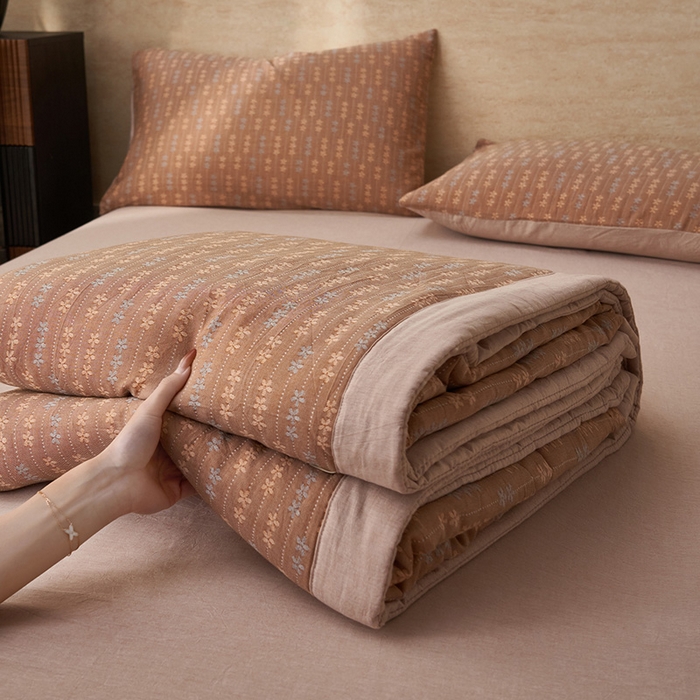 91家纺网 家纺一手货源 找家纺 简如 2026新款全棉60提花里外纯棉棉花夏凉被四件套 慧荣-驼米