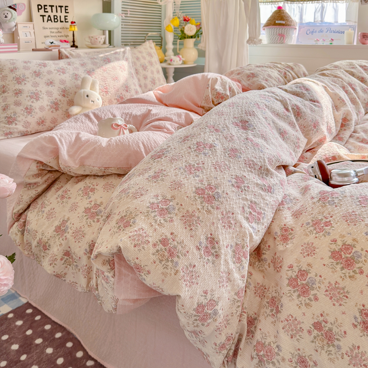 铺尚美家纺 2026新款小清新110g高品质直播热卖款A类泡芙棉双层纱四件套 春日限定