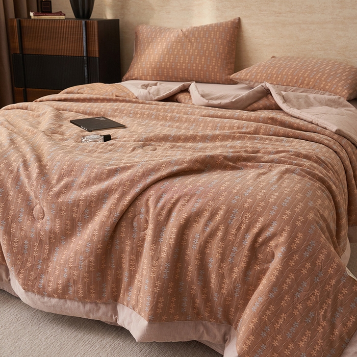 91家纺网 家纺一手货源 找家纺 简如 2026新款全棉60提花里外纯棉棉花夏凉被四件套 慧荣-驼米