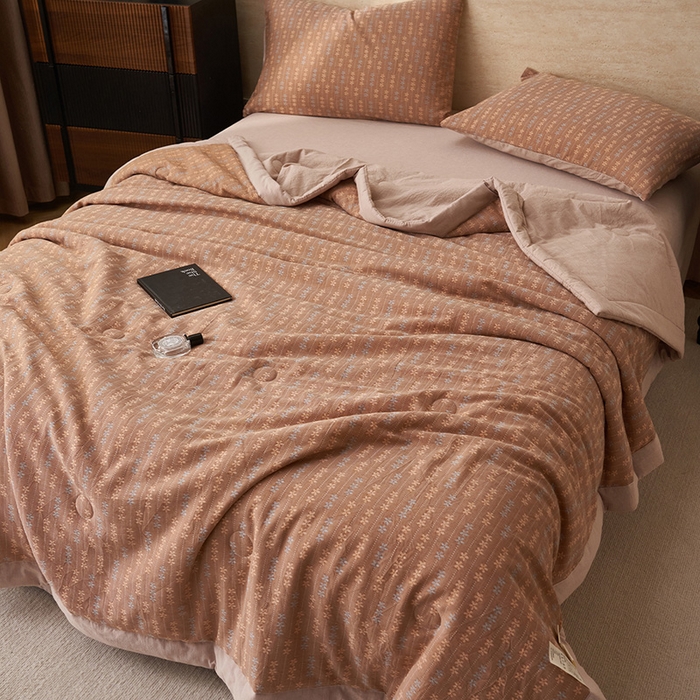 91家纺网 家纺一手货源 找家纺 简如 2026新款全棉60提花里外纯棉棉花夏凉被四件套 慧荣-驼米