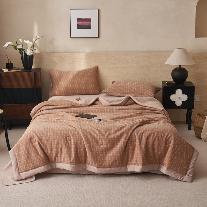 91家纺网 家纺一手货源 找家纺 简如 2026新款全棉60提花里外纯棉棉花夏凉被四件套 慧荣-驼米