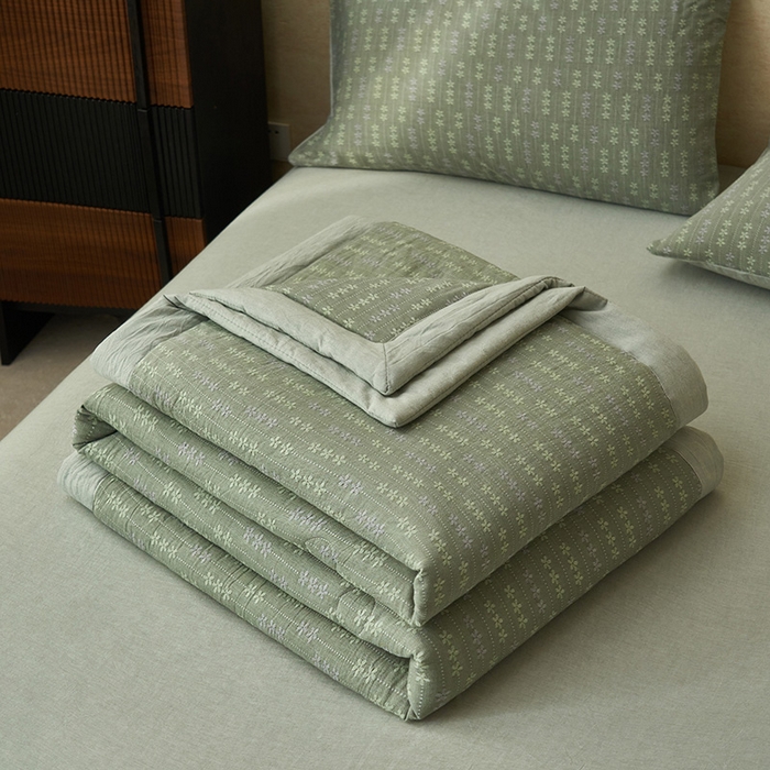 91家纺网 家纺一手货源 找家纺 简如 2026新款全棉60提花里外纯棉棉花夏凉被四件套 慧荣-香草绿