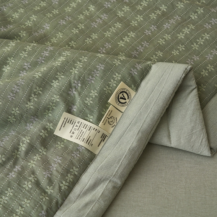 91家纺网 家纺一手货源 找家纺 简如 2026新款全棉60提花里外纯棉棉花夏凉被四件套 慧荣-香草绿