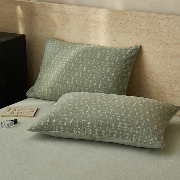 91家纺网 家纺一手货源 找家纺 简如 2026新款全棉60提花里外纯棉棉花夏凉被四件套 慧荣-香草绿