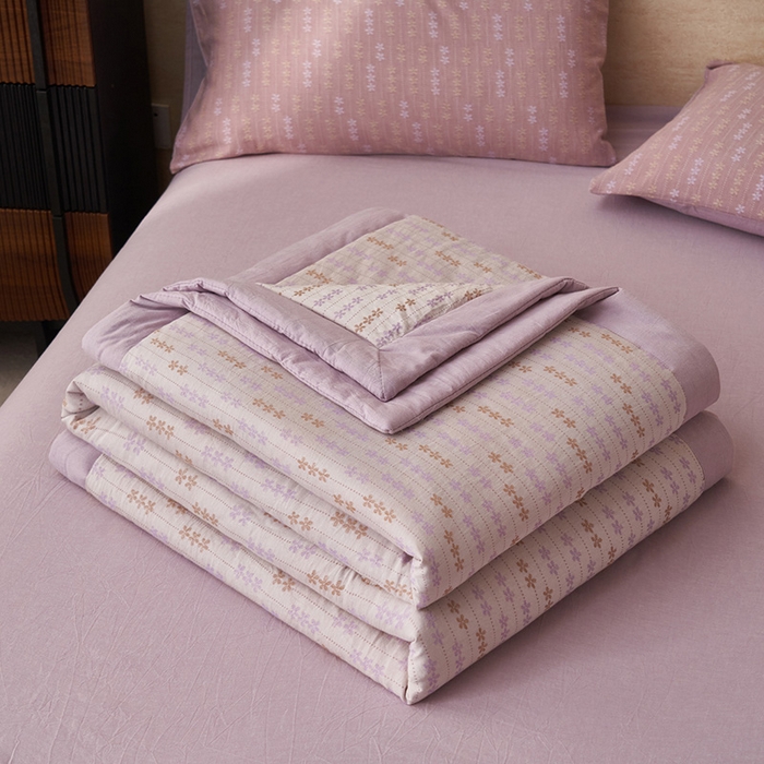 91家纺网 家纺一手货源 找家纺 简如 2026新款全棉60提花里外纯棉棉花夏凉被四件套 慧荣-紫