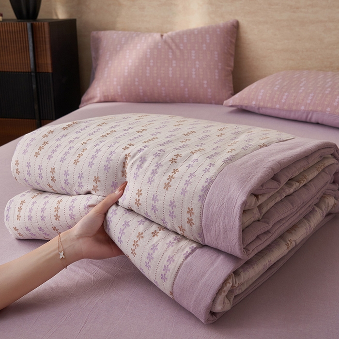 91家纺网 家纺一手货源 找家纺 简如 2026新款全棉60提花里外纯棉棉花夏凉被四件套 慧荣-紫