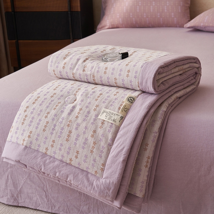 91家纺网 家纺一手货源 找家纺 简如 2026新款全棉60提花里外纯棉棉花夏凉被四件套 慧荣-紫