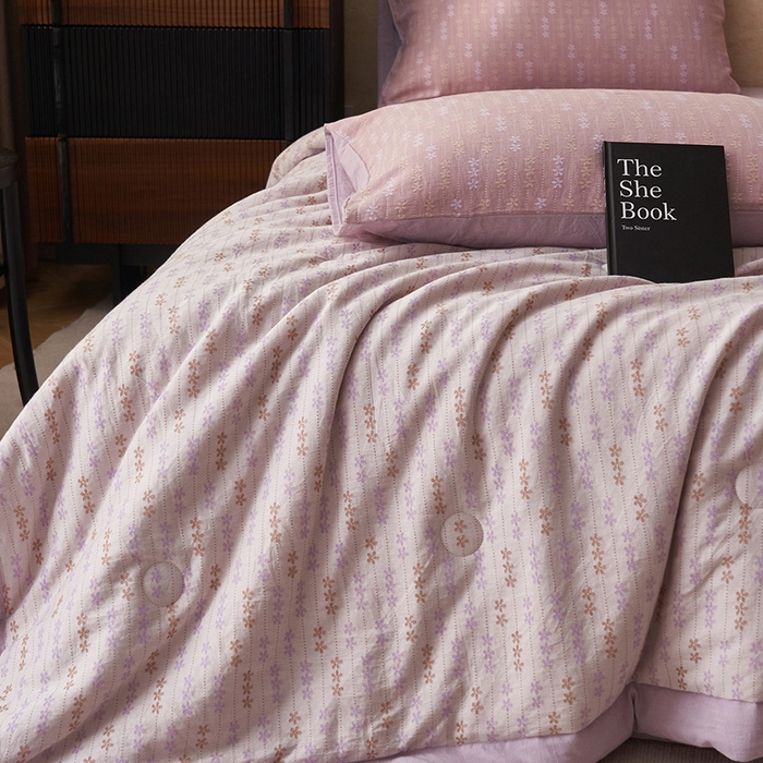 91家纺网 家纺一手货源 找家纺 简如 2026新款全棉60提花里外纯棉棉花夏凉被四件套 慧荣-紫