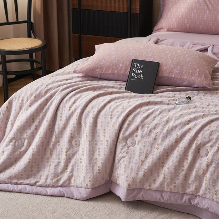 91家纺网 家纺一手货源 找家纺 简如 2026新款全棉60提花里外纯棉棉花夏凉被四件套 慧荣-紫