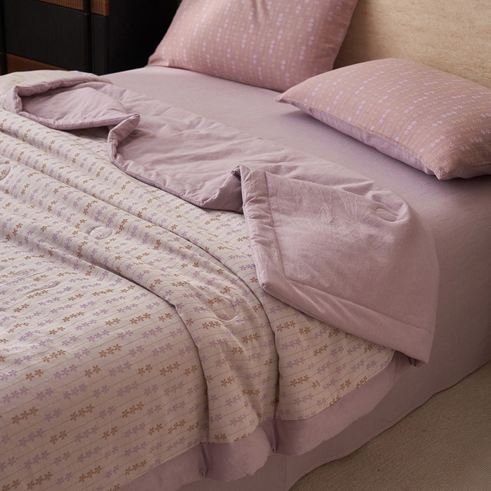 91家纺网 家纺一手货源 找家纺 简如 2026新款全棉60提花里外纯棉棉花夏凉被四件套 慧荣-紫