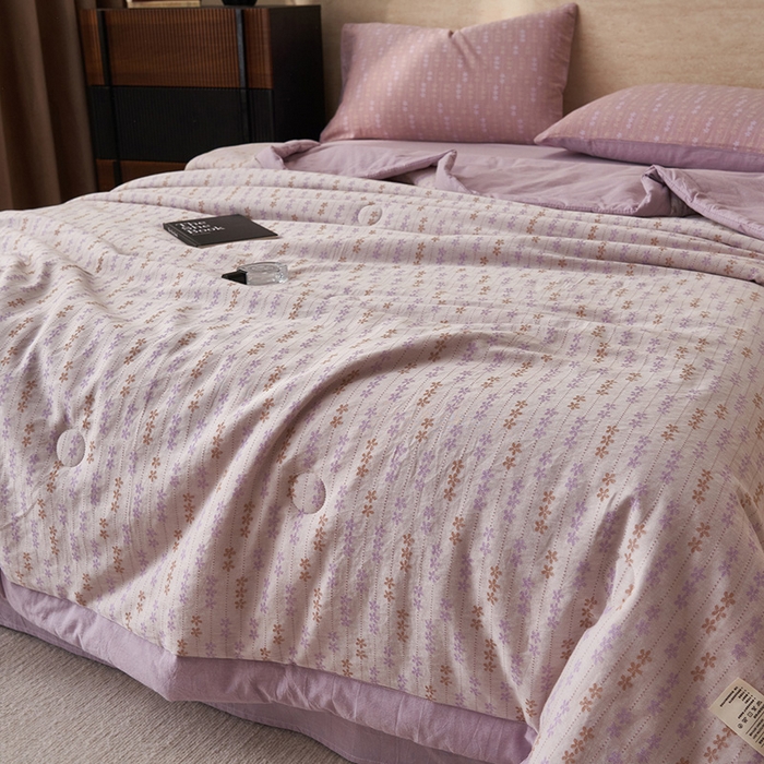 91家纺网 家纺一手货源 找家纺 简如 2026新款全棉60提花里外纯棉棉花夏凉被四件套 慧荣-紫
