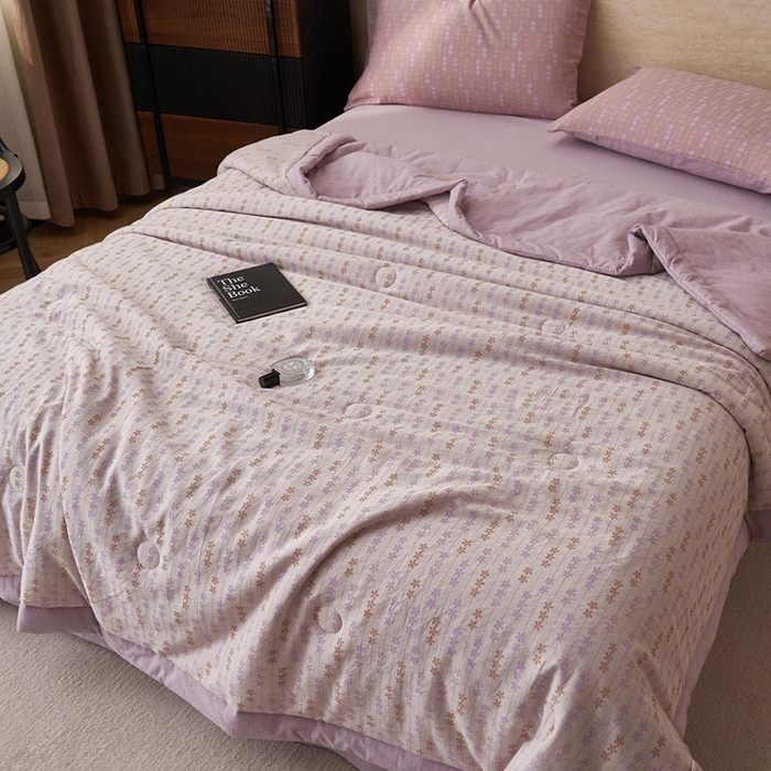 91家纺网 家纺一手货源 找家纺 简如 2026新款全棉60提花里外纯棉棉花夏凉被四件套 慧荣-紫