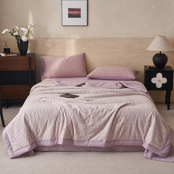 91家纺网 家纺一手货源 找家纺 简如 2026新款全棉60提花里外纯棉棉花夏凉被四件套 慧荣-紫