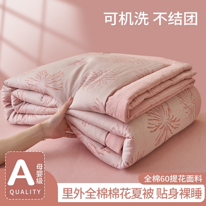 91家纺网 家纺一手货源 找家纺 简如 2026新款全棉60提花里外纯棉棉花夏凉被四件套 烟花-粉