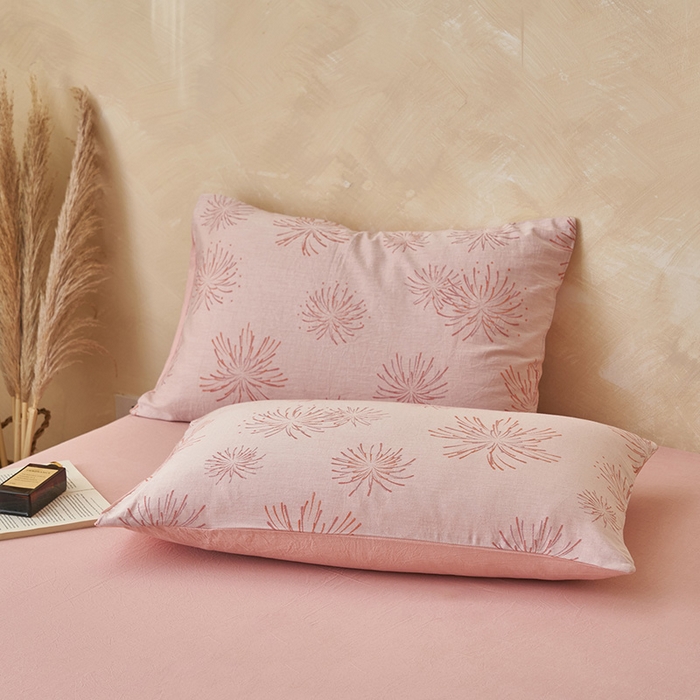 91家纺网 家纺一手货源 找家纺 简如 2026新款全棉60提花里外纯棉棉花夏凉被四件套 烟花-粉