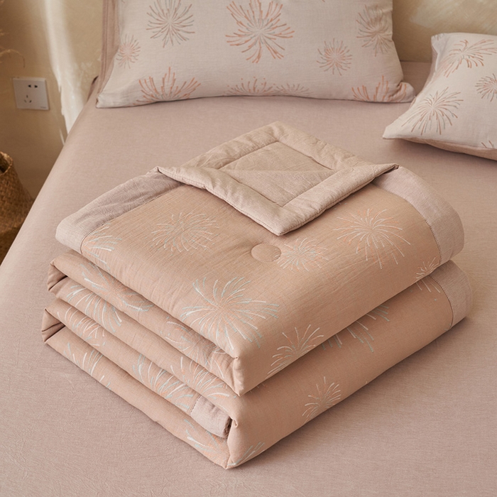 91家纺网 家纺一手货源 找家纺 简如 2026新款全棉60提花里外纯棉棉花夏凉被四件套 烟花-驼