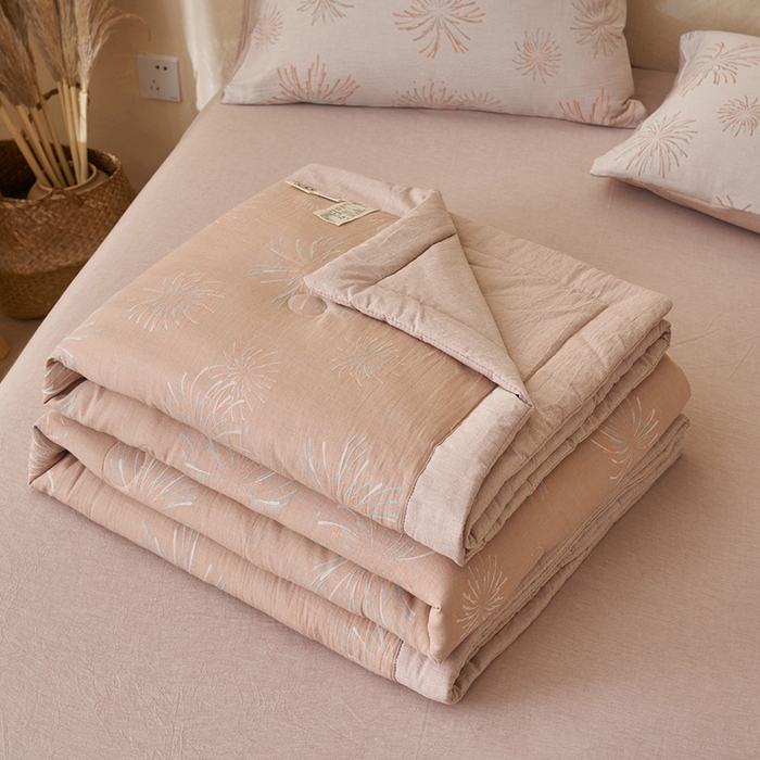 91家纺网 家纺一手货源 找家纺 简如 2026新款全棉60提花里外纯棉棉花夏凉被四件套 烟花-驼