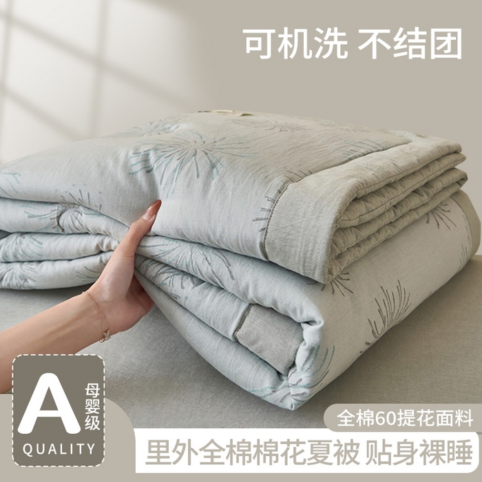 91家纺网 家纺一手货源 找家纺 简如 2026新款全棉60提花里外纯棉棉花夏凉被四件套 烟花灰绿