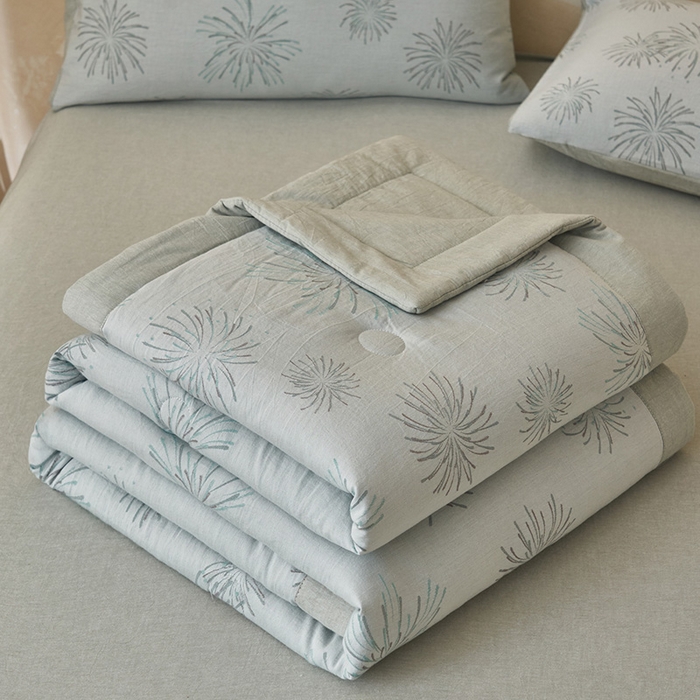 91家纺网 家纺一手货源 找家纺 简如 2026新款全棉60提花里外纯棉棉花夏凉被四件套 烟花灰绿