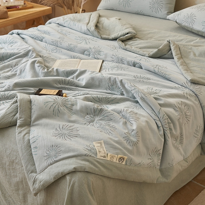91家纺网 家纺一手货源 找家纺 简如 2026新款全棉60提花里外纯棉棉花夏凉被四件套 烟花灰绿