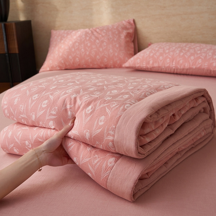 91家纺网 家纺一手货源 找家纺 简如 2026新款全棉60提花里外纯棉棉花夏凉被四件套 月光集-粉