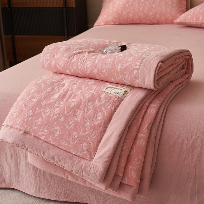 91家纺网 家纺一手货源 找家纺 简如 2026新款全棉60提花里外纯棉棉花夏凉被四件套 月光集-粉