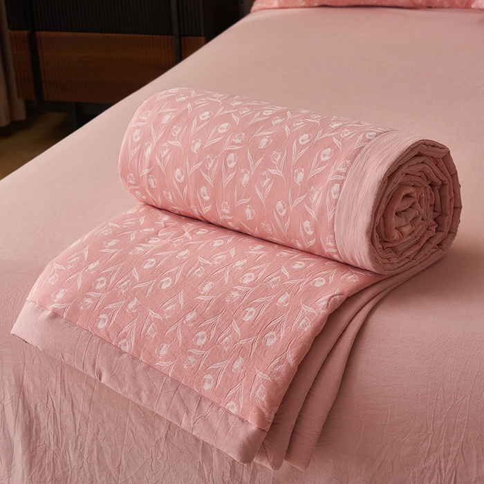 91家纺网 家纺一手货源 找家纺 简如 2026新款全棉60提花里外纯棉棉花夏凉被四件套 月光集-粉