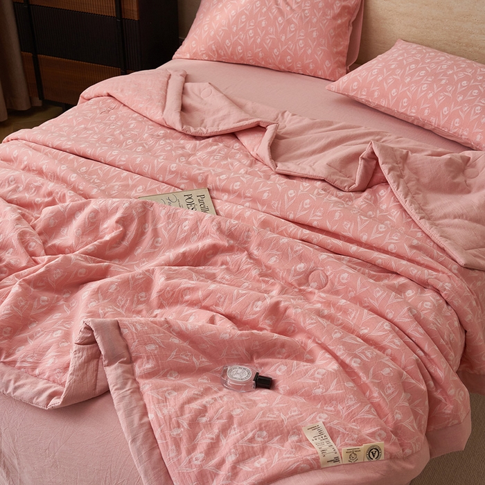 91家纺网 家纺一手货源 找家纺 简如 2026新款全棉60提花里外纯棉棉花夏凉被四件套 月光集-粉