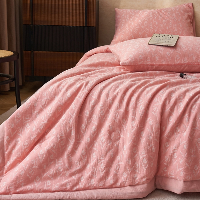 91家纺网 家纺一手货源 找家纺 简如 2026新款全棉60提花里外纯棉棉花夏凉被四件套 月光集-粉