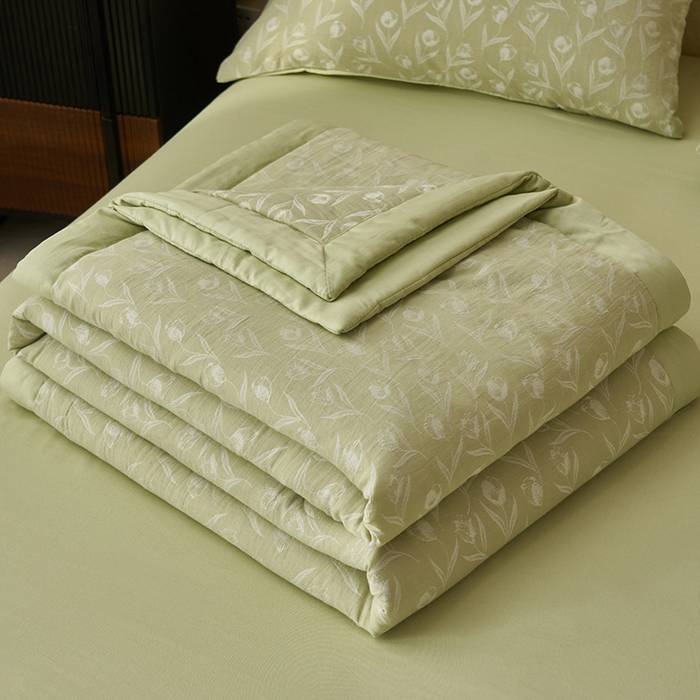 91家纺网 家纺一手货源 找家纺 简如 2026新款全棉60提花里外纯棉棉花夏凉被四件套 月光集-绿