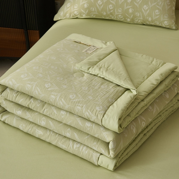 91家纺网 家纺一手货源 找家纺 简如 2026新款全棉60提花里外纯棉棉花夏凉被四件套 月光集-绿