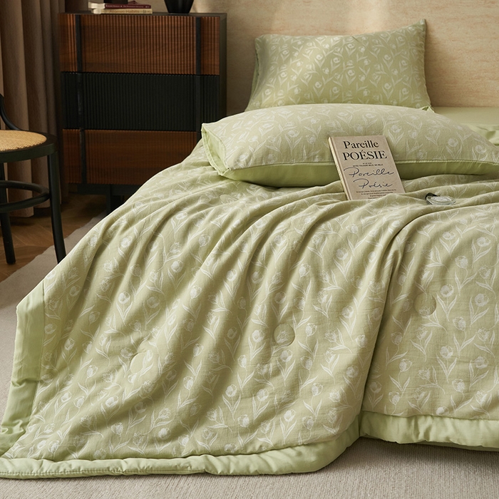 91家纺网 家纺一手货源 找家纺 简如 2026新款全棉60提花里外纯棉棉花夏凉被四件套 月光集-绿