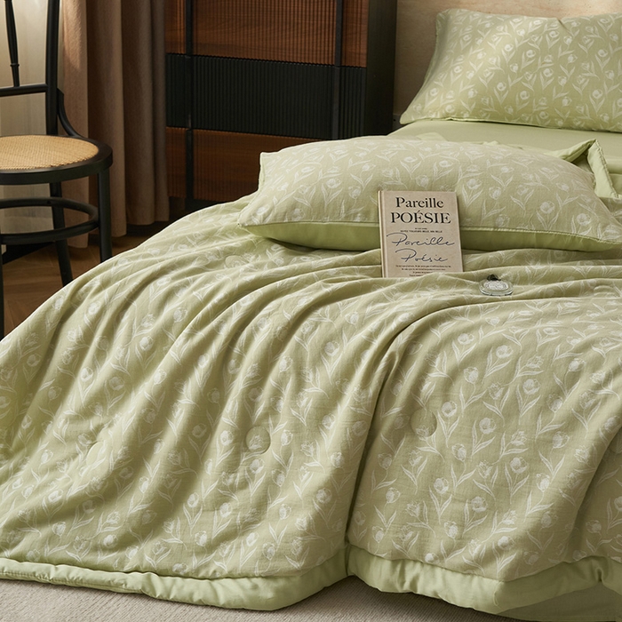 91家纺网 家纺一手货源 找家纺 简如 2026新款全棉60提花里外纯棉棉花夏凉被四件套 月光集-绿