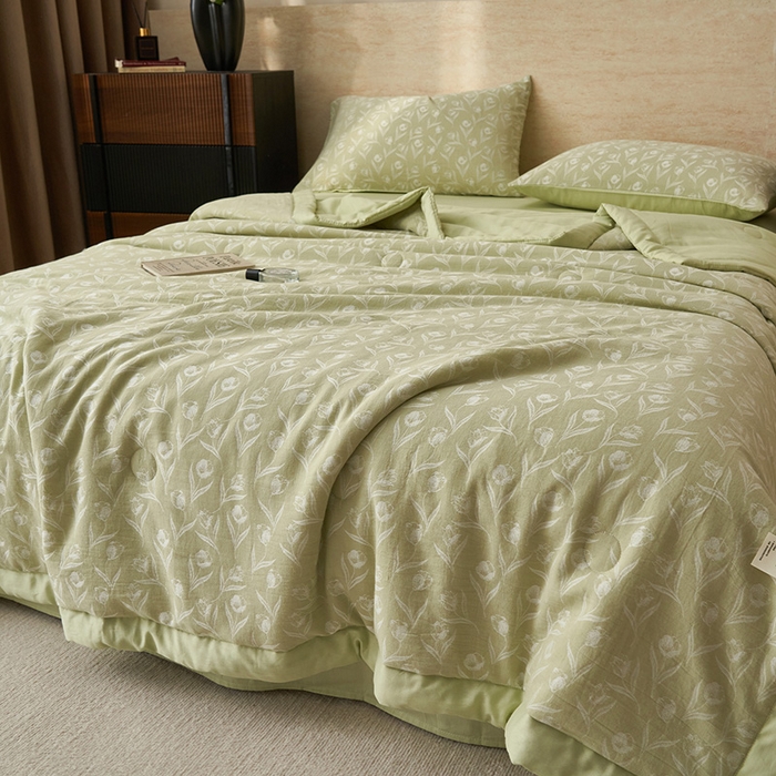 91家纺网 家纺一手货源 找家纺 简如 2026新款全棉60提花里外纯棉棉花夏凉被四件套 月光集-绿