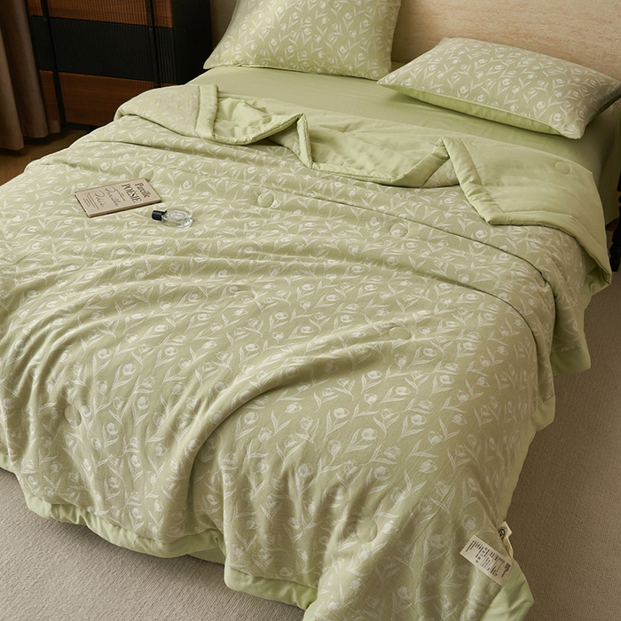 91家纺网 家纺一手货源 找家纺 简如 2026新款全棉60提花里外纯棉棉花夏凉被四件套 月光集-绿